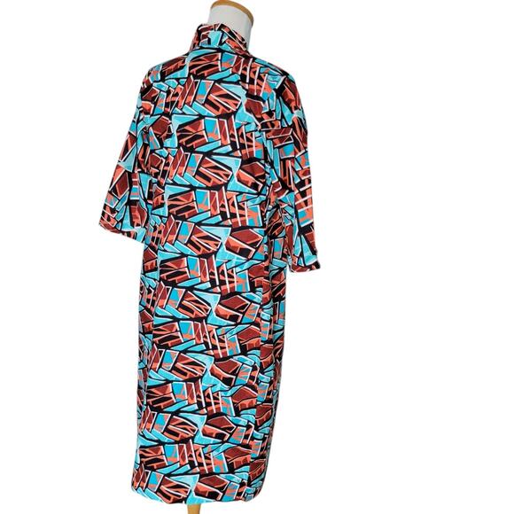 Dopamine Mid Century Mod Pink 60s Psychedelic Long Coat Handmade Teal - Picture 5 of 16